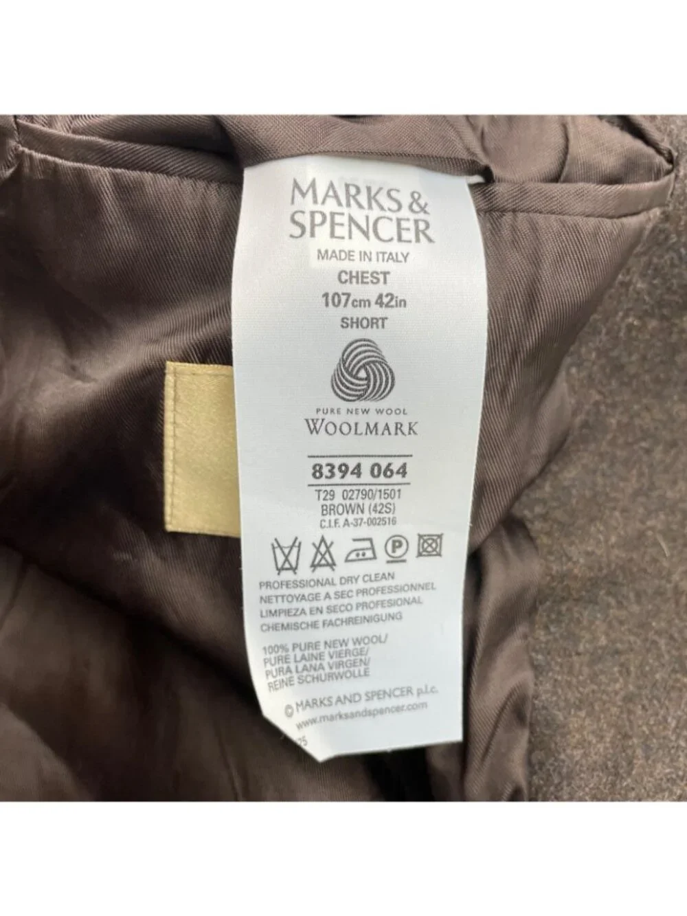 Marks & Spencer Men's Flannel Wool 3-Button Suit Brown • Italy • 42S | 34x29